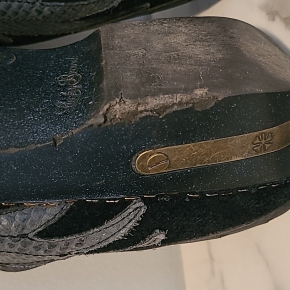 Lucky Brand Vintage Y2K Black Gray Leather Suede Mules Peace Wings Retro Wmns 7 - Picture 15 of 16